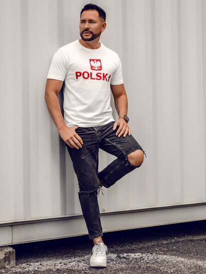 Camiseta de hombre de algodón blanca con estampado Polonia 5065A