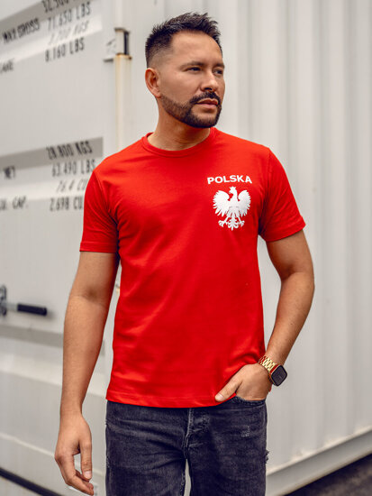 Camiseta de hombre de algodón roja con estampado Polonia 5064A