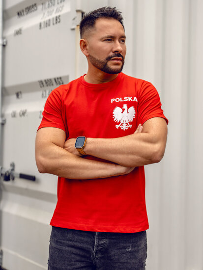 Camiseta de hombre de algodón roja con estampado Polonia 5064A