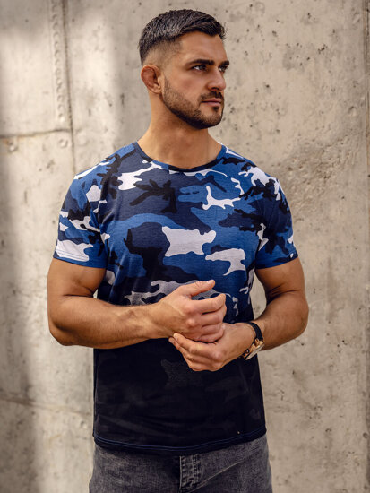 Camiseta de manga corta camuflaje con impresión para hombre azul Bolf S808A1