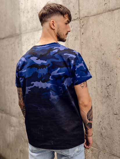 Camiseta de manga corta camuflaje con impresión para hombre azul oscuro Bolf S808A1