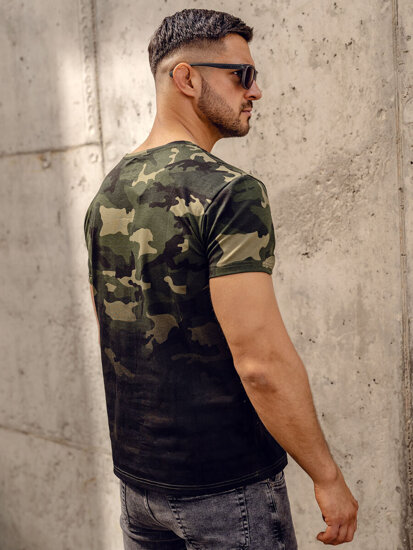 Camiseta de manga corta camuflaje con impresión para hombre caqui Bolf S808A1