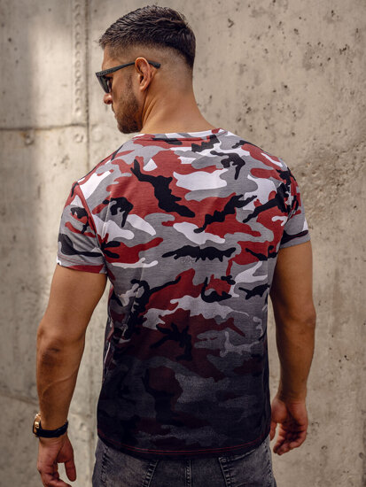 Camiseta de manga corta camuflaje con impresión para hombre gris y burdeos Bolf S808A1