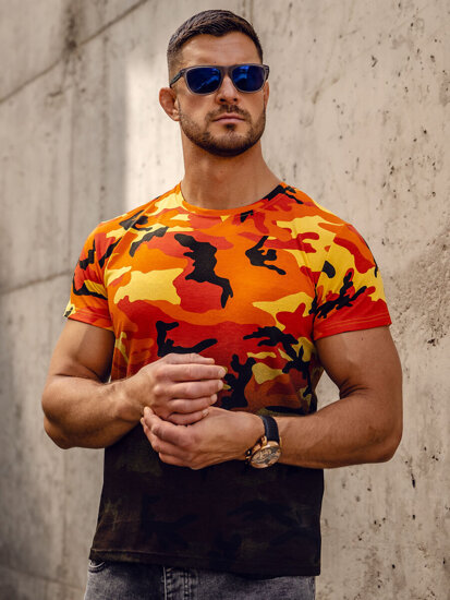 Camiseta de manga corta camuflaje con impresión para hombre naranja Bolf S808A1