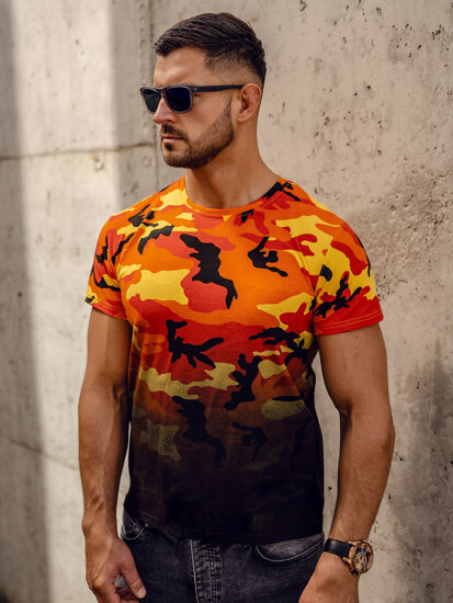 Camiseta de manga corta camuflaje con impresión para hombre naranja Bolf S808A1