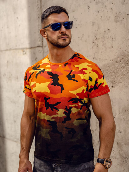 Camiseta de manga corta camuflaje con impresión para hombre naranja Bolf S808A1