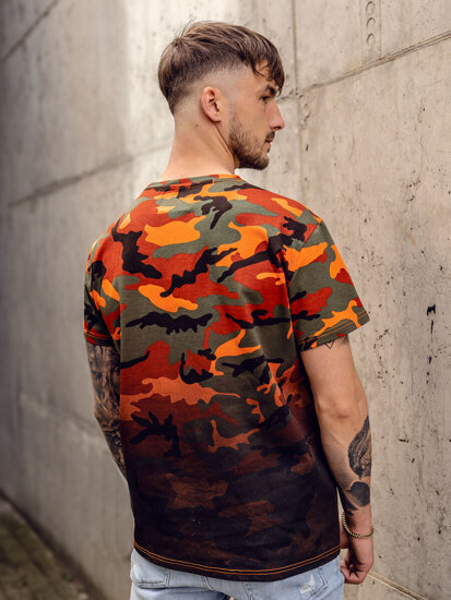 Camiseta de manga corta camuflaje con impresión para hombre verde y naranja Bolf S808A1