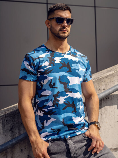 Camiseta de manga corta camuflaje para hombre azul claro Bolf S807A1