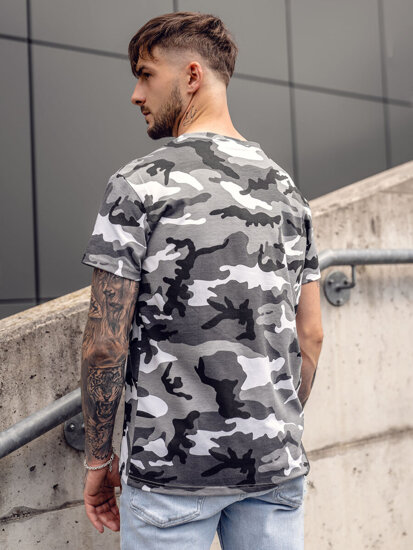 Camiseta de manga corta camuflaje para hombre gris Bolf S807A1