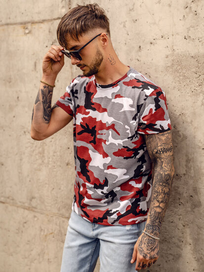 Camiseta de manga corta camuflaje para hombre gris y burdeos Bolf S807A1