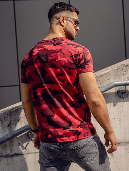 Camiseta de manga corta camuflaje para hombre rojo Bolf S807A1