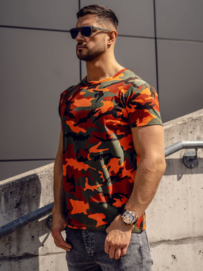 Camiseta de manga corta camuflaje para hombre verde y naranja Bolf S807A1