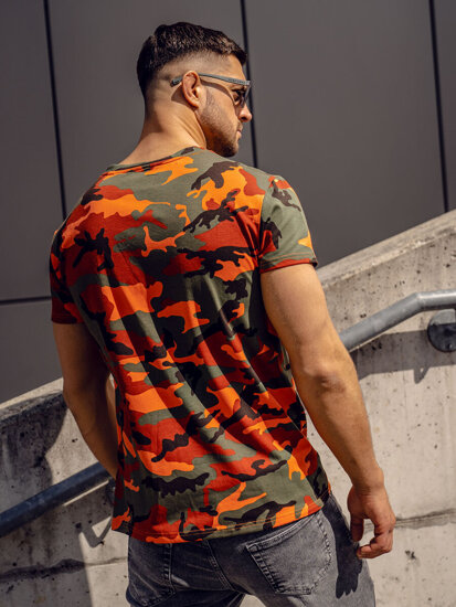 Camiseta de manga corta camuflaje para hombre verde y naranja Bolf S807A1