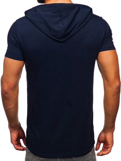 Camiseta de manga corta con capucha con impresión para hombre azul oscuro Bolf 8T971