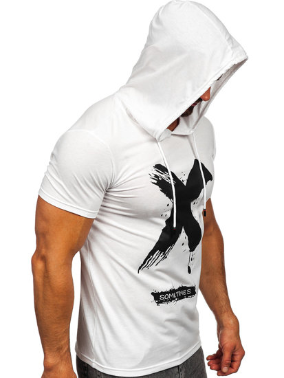 Camiseta de manga corta con capucha con impresión para hombre blanco Bolf 8T203