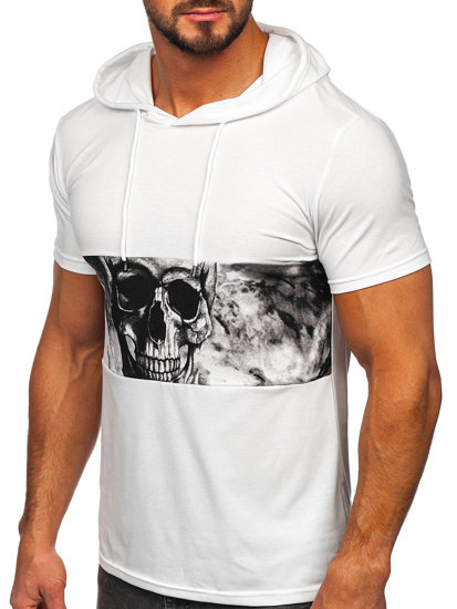 Camiseta de manga corta con capucha con impresión para hombre blanco Bolf 8T971