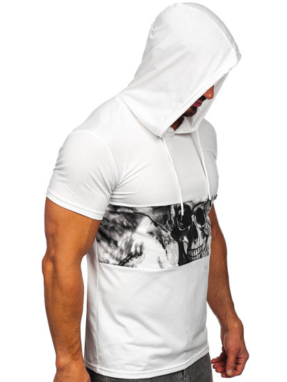 Camiseta de manga corta con capucha con impresión para hombre blanco Bolf 8T971