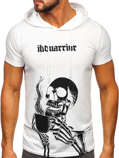 Camiseta de manga corta con capucha con impresión para hombre blanco Bolf 8T979