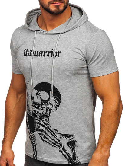 Camiseta de manga corta con capucha con impresión para hombre gris Bolf 8T979