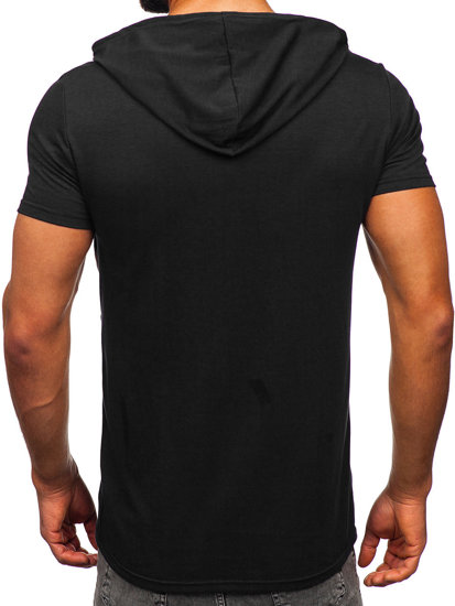 Camiseta de manga corta con capucha con impresión para hombre negro Bolf 8T971