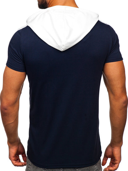 Camiseta de manga corta con capucha sin impresión para hombre azul oscuro Bolf 8T299