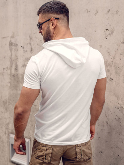 Camiseta de manga corta con capucha sin impresión para hombre blanco Bolf 8T89A