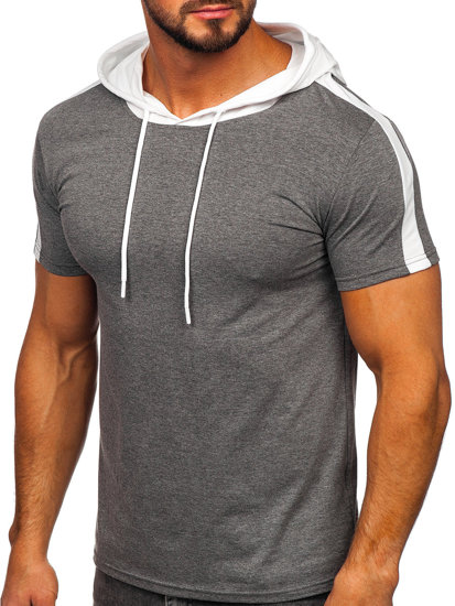 Camiseta de manga corta con capucha sin impresión para hombre gris Bolf 8T299