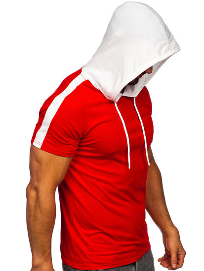 Camiseta de manga corta con capucha sin impresión para hombre rojo Bolf 8T299