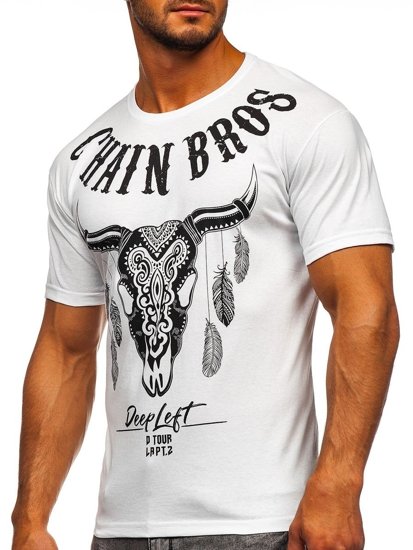 Camiseta de manga corta con estampado para hombre blanco Bolf 142174