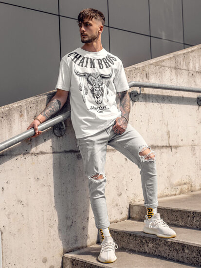 Camiseta de manga corta con estampado para hombre blanco Bolf 142174