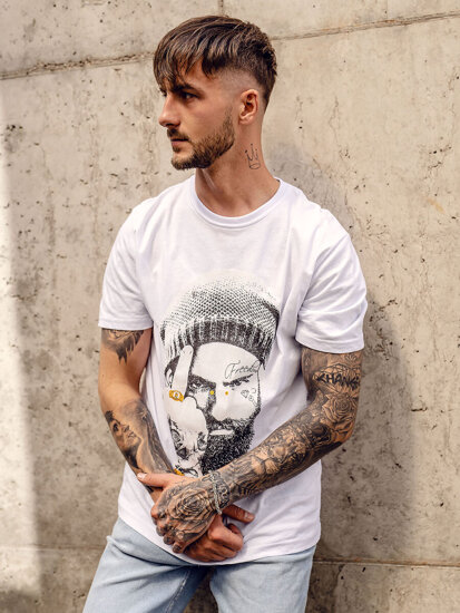 Camiseta de manga corta con estampado para hombre blanco Bolf 142175