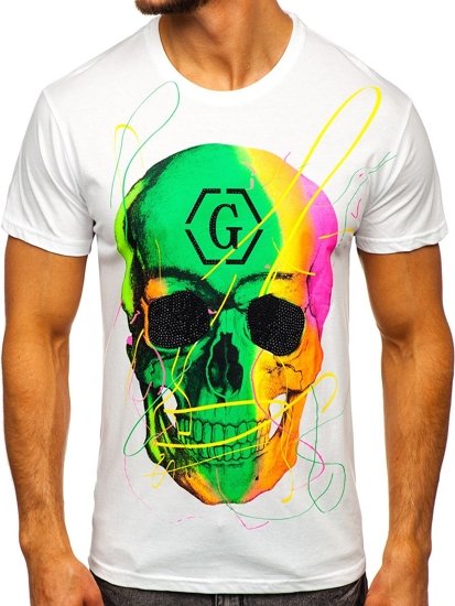 Camiseta de manga corta con estampado para hombre blanco Bolf KS2107