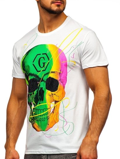 Camiseta de manga corta con estampado para hombre blanco Bolf KS2107