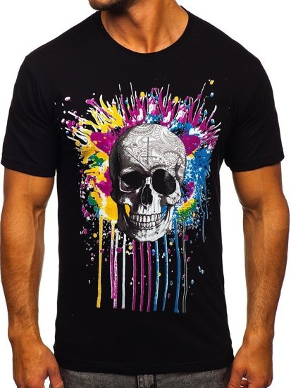 Camiseta de manga corta con estampado para hombre negro Bolf 142170