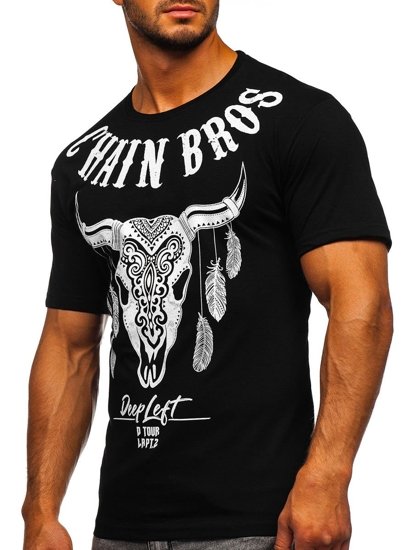 Camiseta de manga corta con estampado para hombre negro Bolf 142174