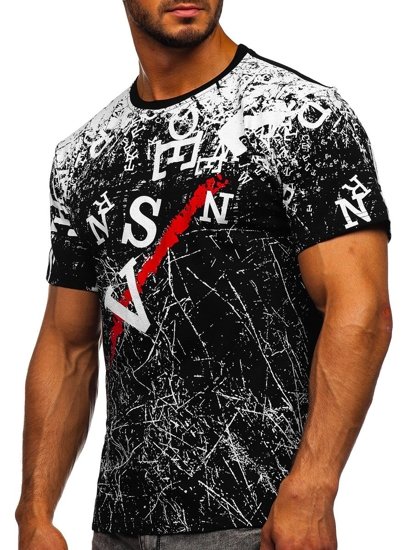 Camiseta de manga corta con estampado para hombre negro Bolf JS10650