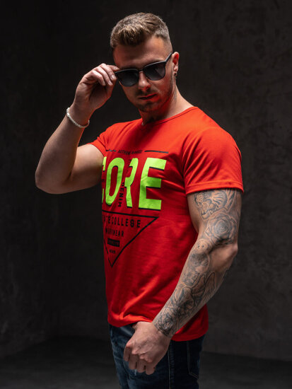 Camiseta de manga corta con estampado para hombre rojo Bolf KS2098