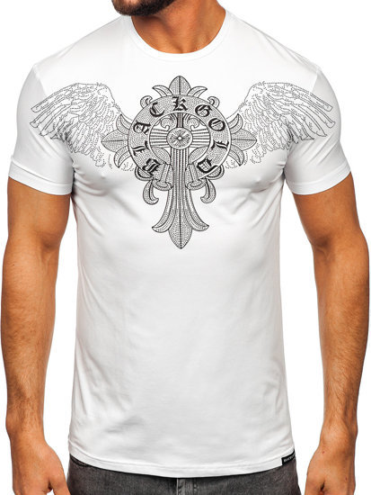 Camiseta de manga corta con impresión con lentejuelas para hombre blanco Bolf MT3037