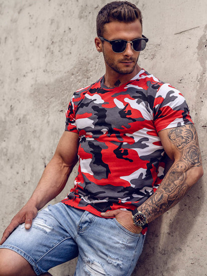 Camiseta de manga corta con impresión de camuflaje para hombre rojo Bolf 8T233A