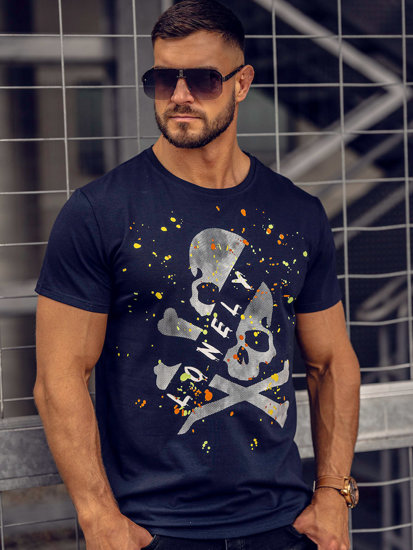 Camiseta de manga corta con impresión para hombre azul oscuro Bolf Y70008A