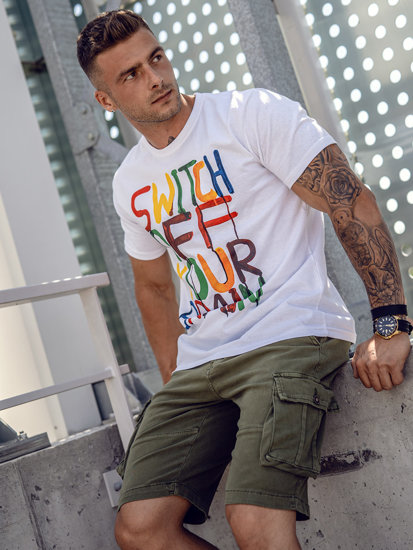 Camiseta de manga corta con impresión para hombre blanco Bolf 1181A