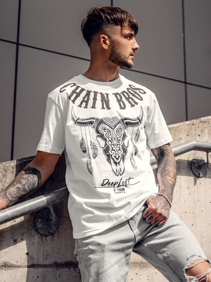 Camiseta de manga corta con impresión para hombre blanco Bolf 142174A