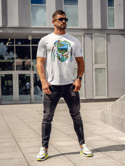 Camiseta de manga corta con impresión para hombre blanco Bolf 192379-1