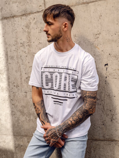 Camiseta de manga corta con impresión para hombre blanco Bolf SS11071A