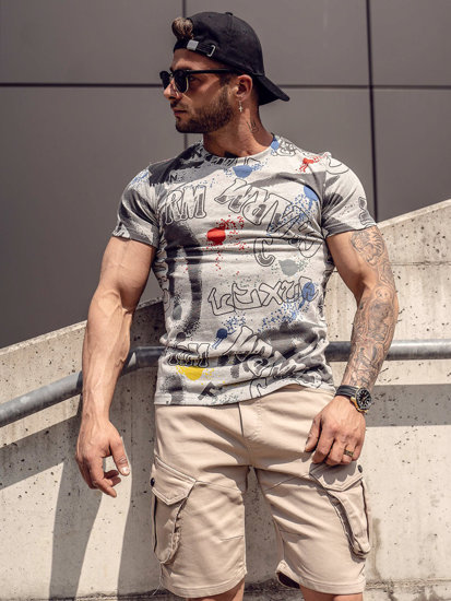 Camiseta de manga corta con impresión para hombre gris Bolf 8T967