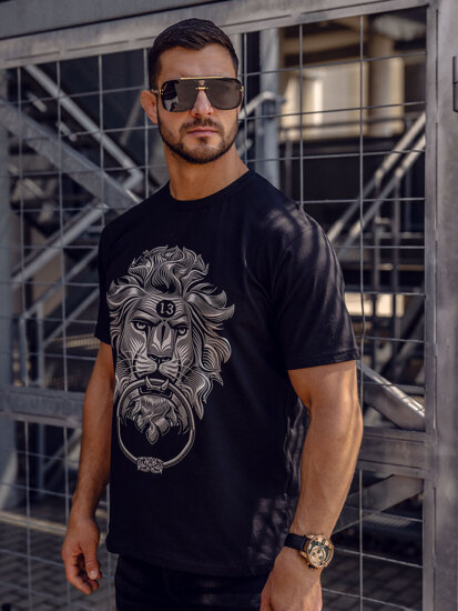 Camiseta de manga corta con impresión para hombre negro Bolf 0202A