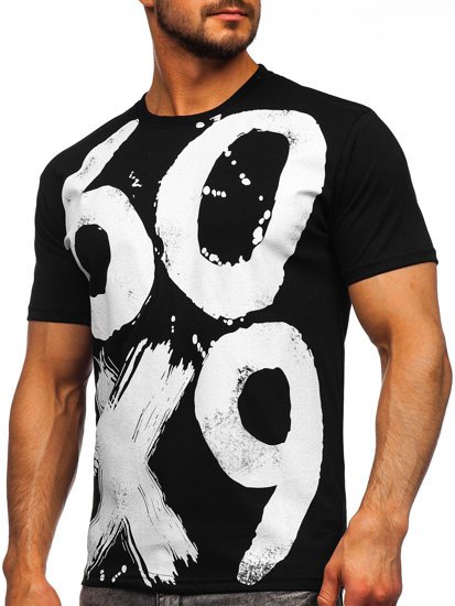 Camiseta de manga corta con impresión para hombre negro Bolf 0303