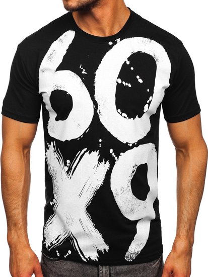 Camiseta de manga corta con impresión para hombre negro Bolf 0303