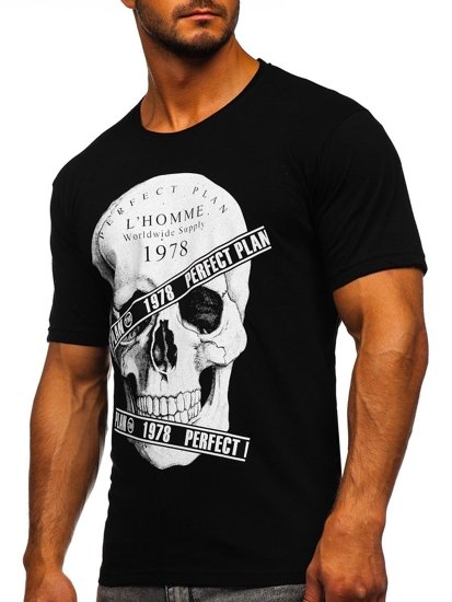 Camiseta de manga corta con impresión para hombre negro Bolf 142176