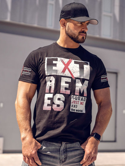 Camiseta de manga corta con impresión para hombre negro Bolf 14312A